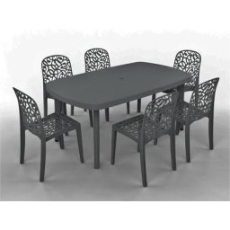 Salon dinatoire en Resine 6 places Table Extensible Atlantic + Pack de 6 chaises Flora Anthracites