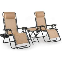 Lot de 2 Transat Pliable avec Table d'appoint, Chaise Longue Pliante avec Porte-gobelet et Coussin