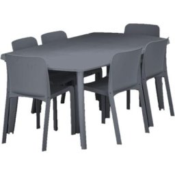 Salon dinatoire Table Extensible + Pack de 6 chaises Grana Anthracites - Anthracite