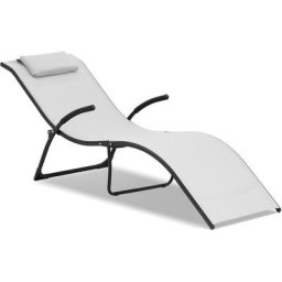Chaise Longue De Jardin Design Transat Bain Soleil Piscine Pliante Gris Pâle - Gris pâle