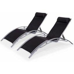 Duo de bains de soleil en aluminium et textilène Louisa Gris / Noir - Gris