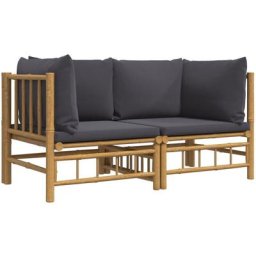 Canapés d'angle de jardin avec coussins gris foncé 2 pcs bambou Vidaxl n/a