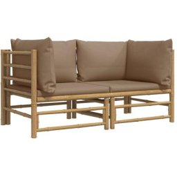 Canapés d'angle de jardin avec coussins taupe 2 pcs bambou Vidaxl n/a