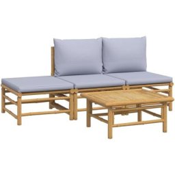Salon de jardin 4 pcs avec coussins gris clair bambou Vidaxl n/a