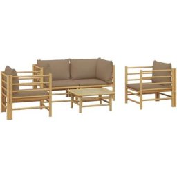 Salon de jardin 5 pcs avec coussins taupe bambou vidaXL - N/A