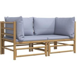Canapés d'angle de jardin avec coussins gris clair 2 pcs bambou Vidaxl n/a