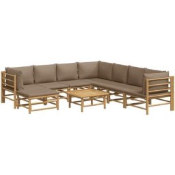 Salon de jardin 9 pcs avec coussins taupe bambou Vidaxl n/a