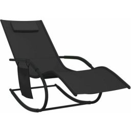 Chaise longue à bascule Noir Acier et textilène Vidaxl Noir