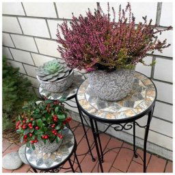 K&l Wall Art - Tabouret à fleurs avec plateau de table en mosaïque de pierre 3-pièces Set de table
