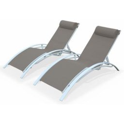 Duo de bains de soleil en aluminium et textilène Louisa Blanc / Taupe - Blanc