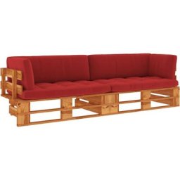 Canapé palette 2 places et coussins Pin imprégné de marron miel Vidaxl Rouge