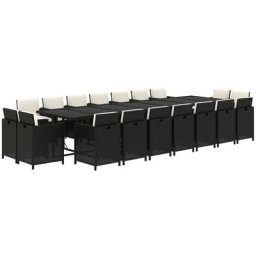 Ensemble à dîner de jardin coussins 19 pcs Résine tressée Noir Vidaxl Noir et blanc crème