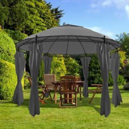 Tonnelle de Jardin Tente de réception - Rapide à Installer avec rideaux Rond 3,5 x 2,7 m Anthracite