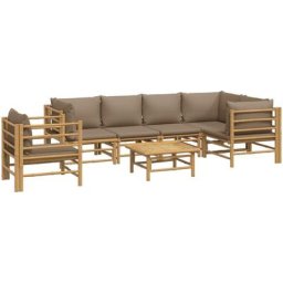 Salon de jardin 7 pcs avec coussins taupe bambou Vidaxl n/a