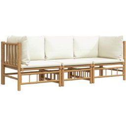 Salon de jardin 3 pcs avec coussins blanc crème bambou vidaXL - N/A