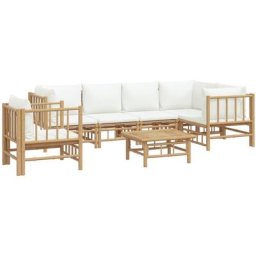 Salon de jardin 7 pcs avec coussins blanc crème bambou Vidaxl n/a