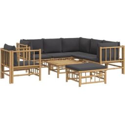 Salon de jardin 8 pcs avec coussins gris foncé bambou Vidaxl n/a