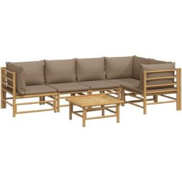Salon de jardin 6 pcs avec coussins taupe bambou Vidaxl n/a