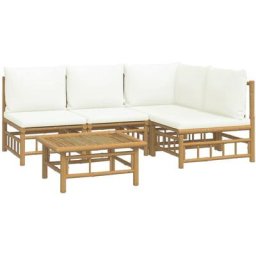 Salon de jardin 5 pcs avec coussins blanc crème bambou Vidaxl n/a
