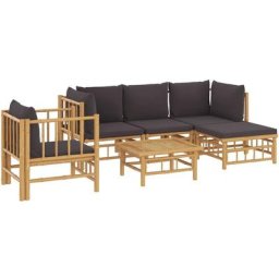 Salon de jardin 6 pcs avec coussins gris foncé bambou Vidaxl n/a