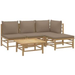 Salon de jardin 5 pcs avec coussins taupe bambou Vidaxl n/a