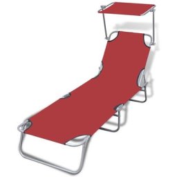 Bain de soleil pliable Chaise de jardin - Transat de jardin avec auvent Acier et tissu Rouge