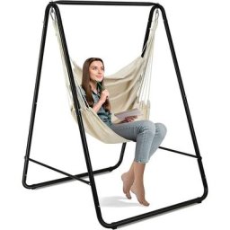 Chaise Hamac 1 Place avec Support,Support Robuste en Acier avec Chaise Suspendue, Chaise Balancoire