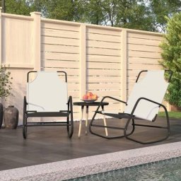 Transat - Lot de 2 Chaises longues à bascule Moderne Crème Acier et textilène,89 x 58 x 93,5 cm