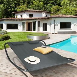 Lit bain de soleil 180 cm avec toile gris anthracite structure gris foncé - Gris
