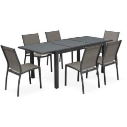 Salon de jardin table extensible - Orlando - Table en aluminium 150/210cm et 6 chaises en textilène