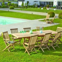 Table de jardin en teck massif extensible 8/10 pers. - Marron
