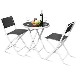 Salon de Jardin 3 Pièces Ensemble 2 Chaises et 1 Table Pliantes Ronde ø 60 cm Cadre en Acier avec