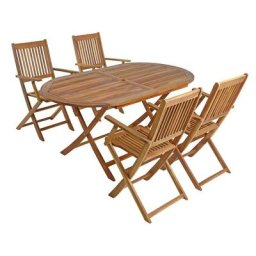 Salon de jardin 1 table et 4 chaises avec accoudoirs pliantes en bois d'acacia