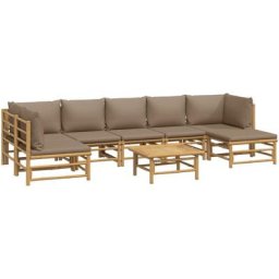 Salon de jardin 8 pcs avec coussins taupe bambou Vidaxl n/a