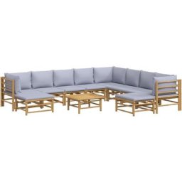 Salon de jardin 11 pcs avec coussins gris clair bambou Vidaxl n/a