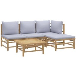 Salon de jardin 5 pcs avec coussins gris clair bambou Vidaxl n/a