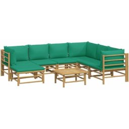 Salon de jardin 8 pcs avec coussins vert bambou Vidaxl n/a