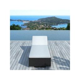 Bain de soleil en résine tressée - Résine noire, coussin écru