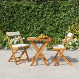 Ensemble Table + 2 chaises de bistro pliable - Table à manger avec Chaises avec coussins Acacia