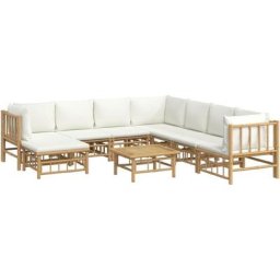 Salon de jardin 9 pcs avec coussins blanc crème bambou Vidaxl n/a