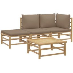 Salon de jardin 4 pcs avec coussins taupe bambou Vidaxl n/a