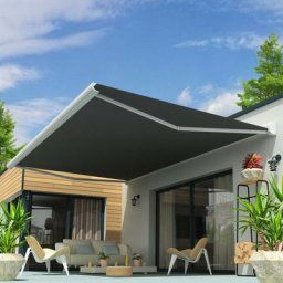 Store banne coffre soa 6,00x3,50 m (Motorisé Secours à Télécommande - Blanc - Gris Graphite) - Blanc