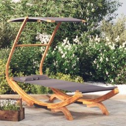 Lit repos et auvent - Chaise longue Bain de soleil 100x190x134cm Bois courbé massif Anthracite