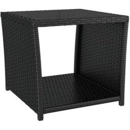 Vidaxl - Table à thé dessus en verre Noir Résine tressée verre trempé Noir