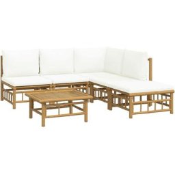 Salon de jardin 6 pcs avec coussins blanc crème bambou Vidaxl n/a