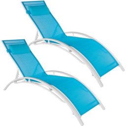 Lot de 2 transats avec coussin de tête - lot de 2 chaises longues, bains de soleil, transats jardin