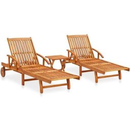 Ensemble de 2 chaises longues avec table Bois d'acacia massif Vidaxl n/a