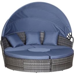 Lit canapé de jardin modulable grand confort pare-soleil pliable 5 coussins 3 oreillers 180L x 175l