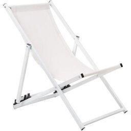 Transat de Plage Jardin ou Terrasse Pliable en Aluminium Blanc et Textile Beige Clair Résistant et