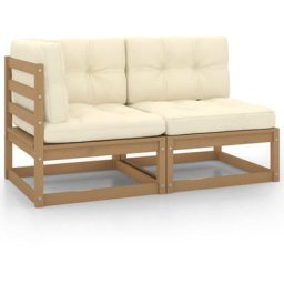 Salon de jardin 2 pcs avec coussins Marron miel Bois de pin Vidaxl marron miel